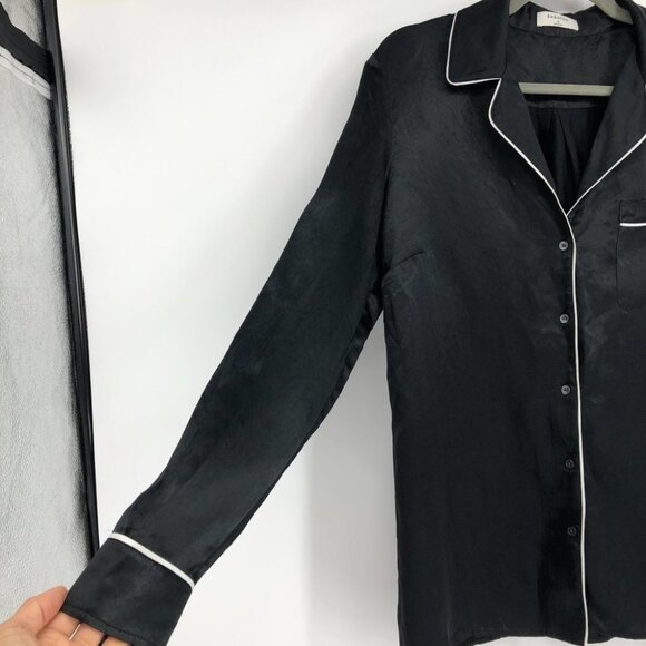 Aritzia Babaton Black Satin Venturi Button up Long Sleeve Blouse M - Picture 7 of 16